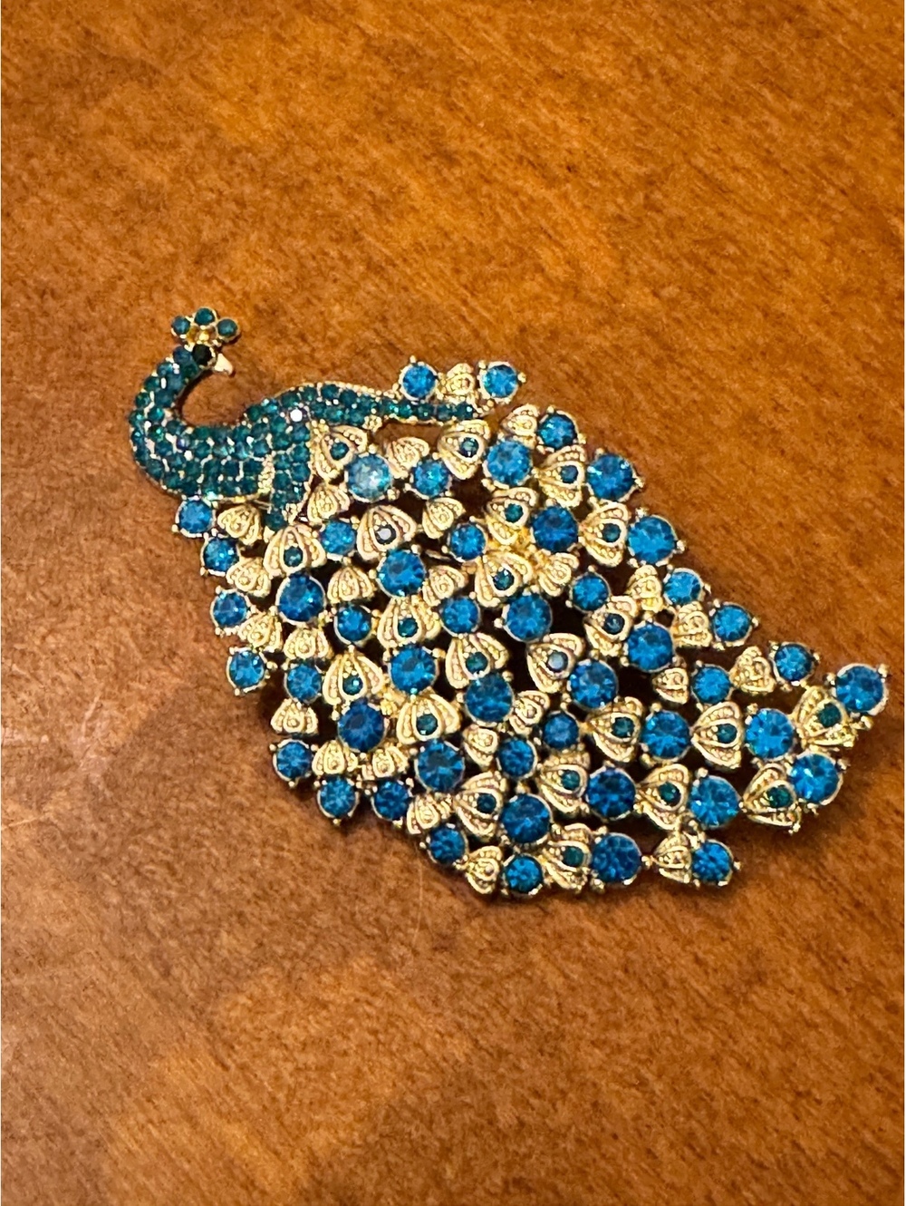 Vintage Peacock Brooch with Blue Rhinestones 609